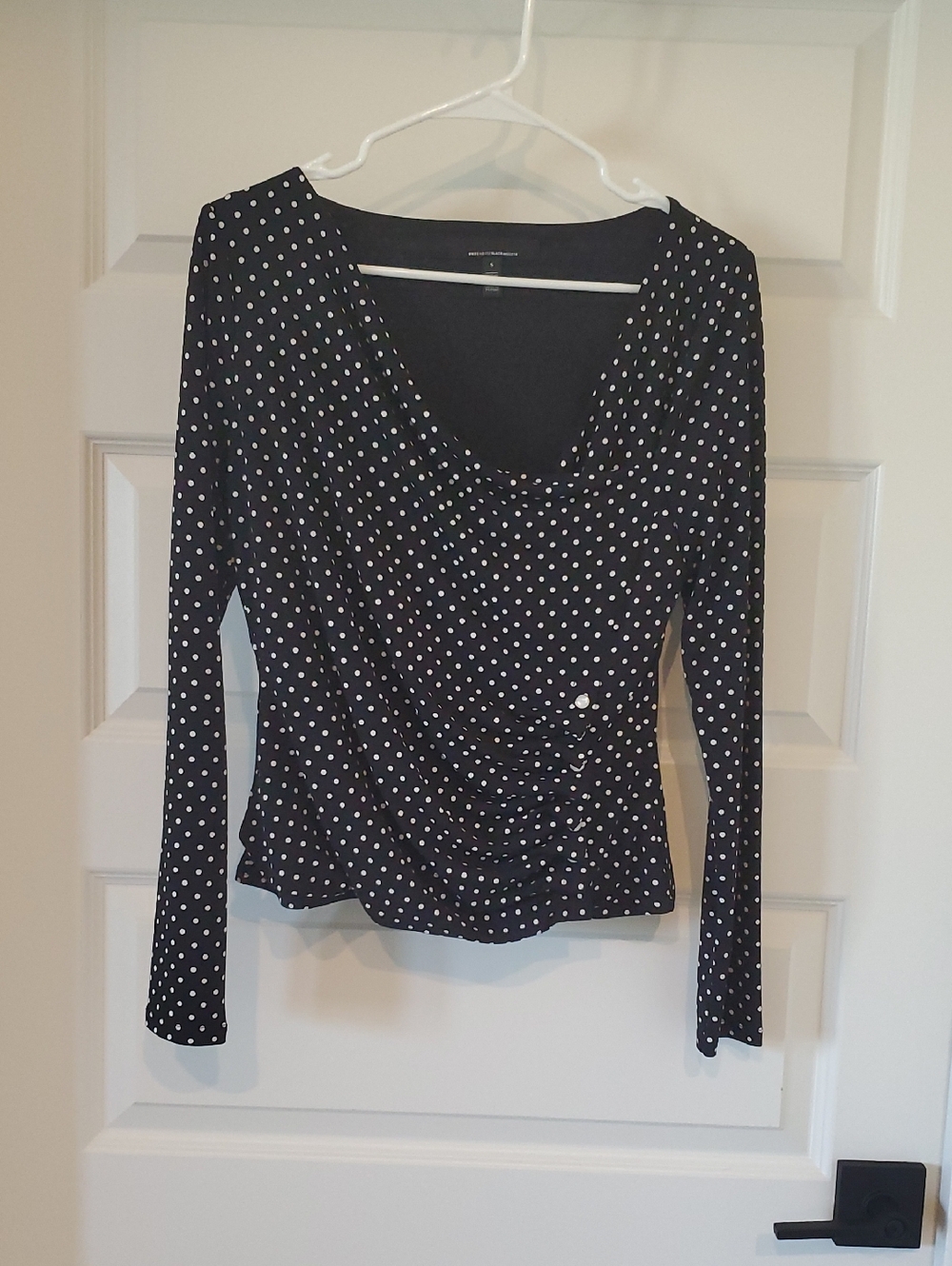White House Black Market Black Polka Dot Long-Sleeve Top